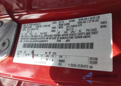 2015 Ford Escape Titanium из США, поврежденный, VIN 1FMCU0JX0FUA28701